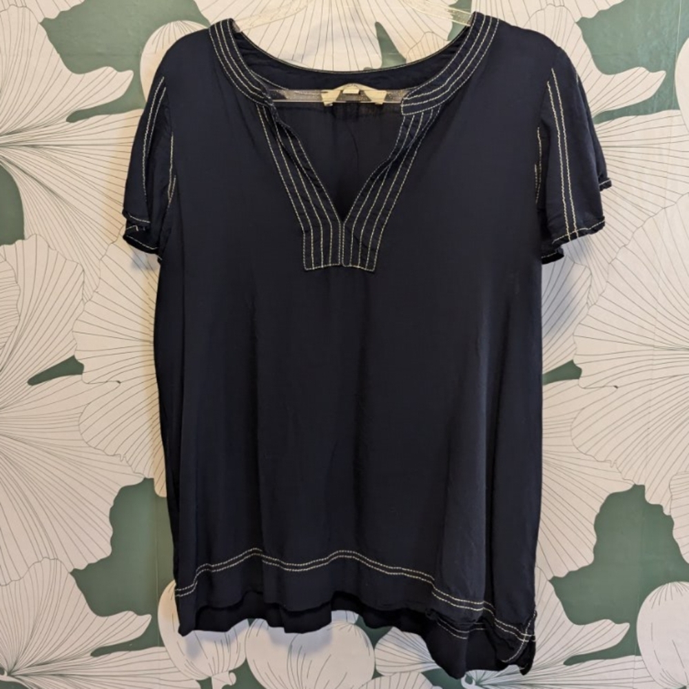 Loft Stitched Flutter Sleeve Split Neck Top
